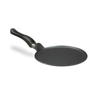 Relaxdays Poêle à crêpes en aluminium moulé 25 cm, poêle à crêpes antiadhésive en fonte, facile à nettoyer, extra plate, noire, Noir