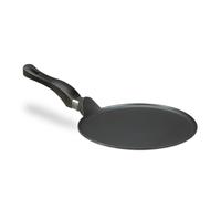 Relaxdays Poêle à crêpes en aluminium moulé 25 cm, poêle à crêpes antiadhésive en fonte, facile à nettoyer, extra plate, noire, Noir