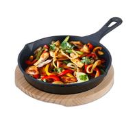 relaxdays Poêle en fonte avec dessous de plat en bois