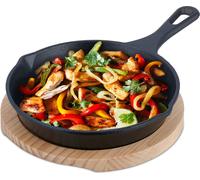 relaxdays Poêle en fonte avec dessous de plat en bois