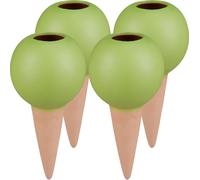 relaxdays Cône d’arrosage en Argile, Lot de 4, Boules pour Bouteilles d’1,5 l, Accessoire en céramique, Terre Cuite/Vert
