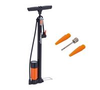 Relaxdays Pompe à Levier, manomètre, 2 têtes, 3 Embouts, Pompe Haute Pression Universelle, Toutes soupapes,Noir,Orange