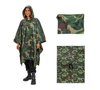 Relaxdays Poncho Multifonctionnel 3 en 1, ciré avec Capuche, Contre Pluie, randonnée, Unisexe, Camouflage