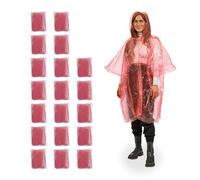 Relaxdays Ponchos de Pluie jetables, Lot de 20, avec Capuche et Ouverture pour Les Bras, Unisexe, Rouge