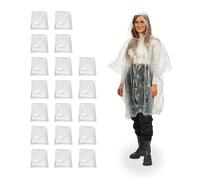 Relaxdays Ponchos de Pluie jetables, Lot de 20, avec Capuche et Ouverture pour Les Bras, Unisexe, Transparent
