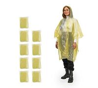 Relaxdays Ponchos imperméables jetables, Lot de 10, ciré avec Capuche, Contre la Pluie, randonnée, Unisexe, Jaune