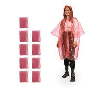 Relaxdays Ponchos imperméables jetables, Lot de 10, ciré avec Capuche, Contre la Pluie, randonnée, Unisexe, Rouge