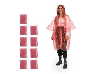 Relaxdays Ponchos imperméables jetables, Lot de 10, ciré avec Capuche, Contre la Pluie, randonnée, Unisexe, Rouge