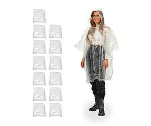 Relaxdays Ponchos imperméables jetables, Lot de 13, ciré avec Capuche, Contre la Pluie, randonnée, Unisexe, 5 Couleurs