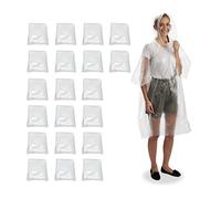 Relaxdays Ponchos imperméables jetables, Lot de 20, ciré avec Capuche, Contre la Pluie, randonnée, Unisexe, Transparents