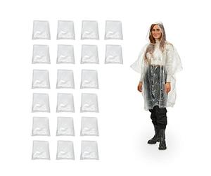 Relaxdays Ponchos imperméables jetables, Lot de 20, ciré avec Capuche, Contre la Pluie, randonnée, Unisexe, Transparents