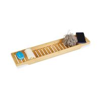 Relaxdays Pont de baignoire en bambou HxlxP: 4,5 x 68,5 x 14,5 cm plateau de bain tablette de baignoire salle de bain, nature, Bamboo
