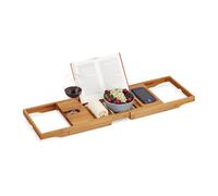 Relaxdays Pont de Baignoire XL, avec Serre-Livre & pour Tablette, Plateau Luxueux, Bambou, Extensible 70-105 cm, Nature