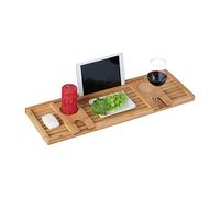 Relaxdays Pont de Baignoire en Bambou, 73,5 cm de Large, Tablette de Bain avec Support pour Verre & Tablette, Nature