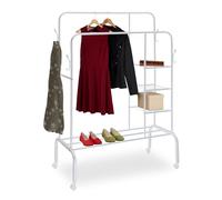 Relaxdays Portant à roulettes, Stable et spacieux, 2 tringles, métallique, H x L x P : 154 x 110 x 55 cm, Blanc