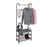 Relaxdays Portant à vêtement avec Support Chaussures et Banc, métal, Vertical, penderie 4 Crochet : 173x64x30 cm, Noir