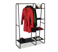 Relaxdays Portant, Porte-Manteaux, Tringle à vêtements, 5 Surfaces de Rangement, entrée, HxlxP: 150x100x40 cm, Noir, Fer, Plastique, 1