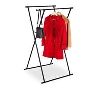 Relaxdays Portant à vêtements Extensible, HxLxP: 139x135x95 cm, 2 tringles, pour l’entrée, Valet Pliable, métal, Noir