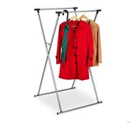 Relaxdays Portant à vêtements extensible, HxLxP: 139x135x95 cm, 2 tringles, pour l’entrée, valet pliable, métal, argenté