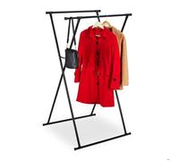 Relaxdays Portant à vêtements Extensible, HxLxP: 139x135x95 cm, 2 tringles, pour l’entrée, Valet Pliable, métal, Noir