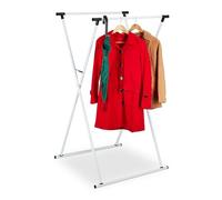 Relaxdays Portant à vêtements Extensible, HxLxP : 139x135x95 cm, 2 tringles, pour l’entrée, Valet Pliable, métal, Blanc