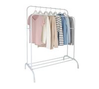 Relaxdays Portant à vêtements, H x l x P : 148 x 110 x 55 cm, avec étagère et 2 tringles à vêtements, en métal, Double Garde-Robe, Blanc