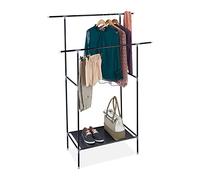 relaxdays Portant à vêtements, métal et Tissu, 2 tringles, avec étagère, portemanteau Double, HLP: 162x110x43cm, Noir