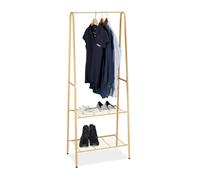 Relaxdays Portant à vêtements SANDRA tringle cintre rangement 2 compartiments rangement chaussures bottes en métal HxlxP: 160 x 61,5 x 38 cm, brun miel