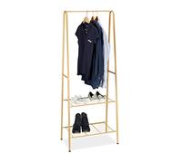 Relaxdays Portant à vêtements SANDRA tringle cintre rangement 2 compartiments rangement chaussures bottes en métal HxlxP: 160 x 61,5 x 38 cm, brun miel