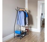 Relaxdays Portant à vêtements SANDRA tringle cintre rangement 2 compartiments rangement chaussures bottes en métal HxlxP: 162 x 90 x 40 cm, noir