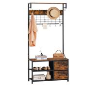 Relaxdays Porte-Manteau, Banc avec étagère à Chaussures et 2 tiroirs, métal Effet Bois, HxLxP: 176x80x30 cm, Marron