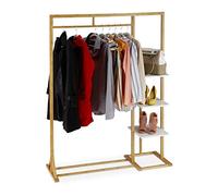 Relaxdays Portant Bambou, Penderie, Porte vêtements Bois, Tringle 3 étagères MDF, HxlxP: 155x120x40 cm, Nature, 155 x 120 x 40 cm