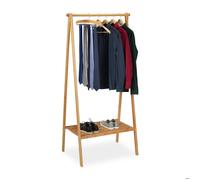 Relaxdays Portant pliable bambou, penderie porte vêtements, tringle rangement dressing, étagère, HLP 170x83x56cm, nature
