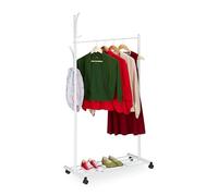 Relaxdays Portant sur Roues, HxLxP : 165 x 80 x 44 cm, métal, Rangement Mobile pour vêtements, penderie pivotante, Blanc