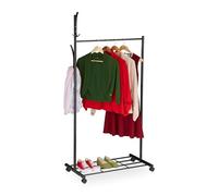 Relaxdays Portant sur Roues, HxLxP : 165x80x44 cm, métal, Rangement Mobile pour vêtements, penderie pivotante, Noir