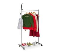 Relaxdays Portant sur Roues, HxLxP : 165x80x44 cm, métal, Rangement Mobile pour vêtements, penderie pivotante, argenté
