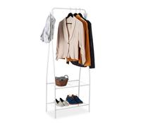 Relaxdays Portant vêtement métal, Penderie, porte-manteaux, 2 étages rangement, 4 crochets, 158 x 60 x 33 cm, blanc