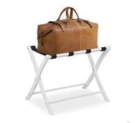 Relaxdays Porte-bagage pose valise bois support sac à dos pliant porte valise pliable HxlxP: 52,5 x 66,5 x 48 cm, blanc