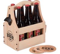 relaxdays Porte-bière en bois avec ouvre-bouteille