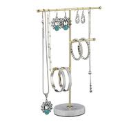 relaxdays Porte-bijoux, marbre, 3 barres, rangement colliers, boucles d’oreilles & bracelets, HLP 26x19x8 cm, blanc/or