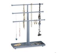 Relaxdays Porte-Bijoux, Forme T, 3 Niveaux pour Colliers, Bracelets, Boucles d’Oreilles, Plateau, métal, argenté