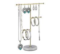 relaxdays Porte-bijoux, marbre, 3 barres, rangement colliers, boucles d’oreilles & bracelets, HLP 26x19x8 cm, blanc/or