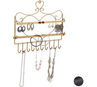relaxdays Porte-Bijoux Mural, pour Colliers, Boucles d’Oreilles & Bracelets, présentoir, 30 x 36,5 x 3,5 cm, doré