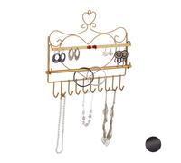 Relaxdays Porte-bijoux mural, pour colliers, boucles d’oreilles & bracelets, présentoir, 30 x 36,5 x 3,5 cm, doré