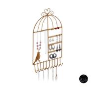 Relaxdays Porte-Bijoux Mural, pour Colliers, Boucles d’Oreilles, Format Haut, présentoir, 44,5 x 25,5 x 4,5 cm, doré