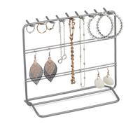 Relaxdays Porte-Bijoux, Support pour Colliers et Boucles d’Oreilles, en métal, H x L x P : env. 18 x 20 x 9 cm, argenté