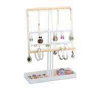 Relaxdays Porte-Bijoux, Support pour chaînes, Hauteur Ajustable, en T, Organisateur étagère, Bois, métal, Blanc/Naturel