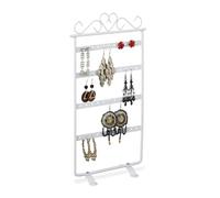 relaxdays Porte-boucle d’oreille, organisateur de bijoux, présentoir, support, fer, 30,5 x 16,5 x 6,5 cm, blanc