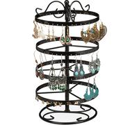 relaxdays Présentoir boucles d’oreilles, fer, 168 emplacements, rotatif, arbre à bijoux, H x D 30 x 16,5 cm, noir
