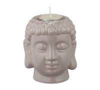 Relaxdays Porte-Bougie, pour Bougie Chauffe-Plat, tête de Bouddha, décoration Feng Shui, Salon et Salle Bain, Gris